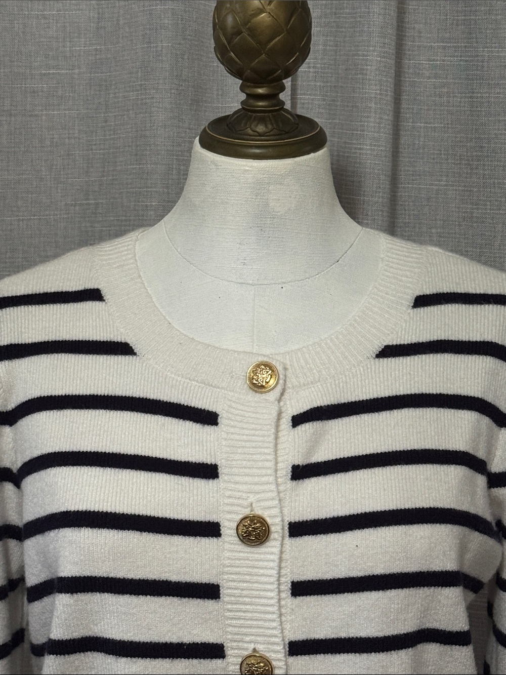 Cyrus Cardigan-Sz S-Rayon Blend-Gold Button-White & Black Stripes-Light Wear-GUC - Picture 2 of 16
